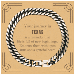 Moving to Texas Gifts, Reminder that life is full of new beginnings, Texas Christmas Friendship Cuban Link Chain Bracelet For Men, Women, Friends, Coworkers