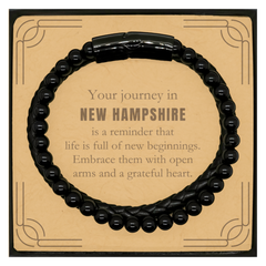 Moving to New Hampshire Gifts, Reminder that life is full of new beginnings, New Hampshire Christmas Friendship Stone Leather Bracelets For Men, Women, Friends, Coworkers