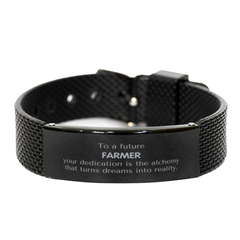 To a Future Farmer Gifts, Turns dreams into reality, Graduation Gifts for New Farmer, Christmas Inspirational Black Shark Mesh Bracelet For Men, Women