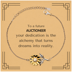 To a Future Auctioneer Gifts, Turns dreams into reality, Graduation Gifts for New Auctioneer, Christmas Inspirational Sunflower Bracelet For Men, Women