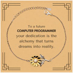 To a Future Computer Programmer Gifts, Turns dreams into reality, Graduation Gifts for New Computer Programmer, Christmas Inspirational Sunflower Bracelet For Men, Women