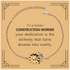 To a Future Construction Worker Gifts, Turns dreams into reality, Graduation Gifts for New Construction Worker, Christmas Inspirational Sunflower Bracelet For Men, Women