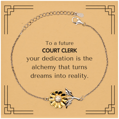 To a Future Court Clerk Gifts, Turns dreams into reality, Graduation Gifts for New Court Clerk, Christmas Inspirational Sunflower Bracelet For Men, Women