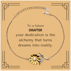 To a Future Drafter Gifts, Turns dreams into reality, Graduation Gifts for New Drafter, Christmas Inspirational Sunflower Bracelet For Men, Women