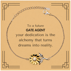 To a Future Gate Agent Gifts, Turns dreams into reality, Graduation Gifts for New Gate Agent, Christmas Inspirational Sunflower Bracelet For Men, Women