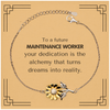 To a Future Maintenance Worker Gifts, Turns dreams into reality, Graduation Gifts for New Maintenance Worker, Christmas Inspirational Sunflower Bracelet For Men, Women