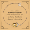 To a Future Radiation Therapist Gifts, Turns dreams into reality, Graduation Gifts for New Radiation Therapist, Christmas Inspirational Sunflower Bracelet For Men, Women