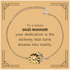 To a Future Sales Manager Gifts, Turns dreams into reality, Graduation Gifts for New Sales Manager, Christmas Inspirational Sunflower Bracelet For Men, Women