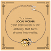 To a Future Social Worker Gifts, Turns dreams into reality, Graduation Gifts for New Social Worker, Christmas Inspirational Sunflower Bracelet For Men, Women