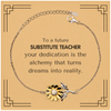 To a Future Substitute Teacher Gifts, Turns dreams into reality, Graduation Gifts for New Substitute Teacher, Christmas Inspirational Sunflower Bracelet For Men, Women