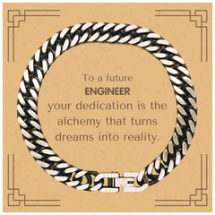 To a Future Engineer Gifts, Turns dreams into reality, Graduation Gifts for New Engineer, Christmas Inspirational Cuban Link Chain Bracelet For Men, Women