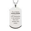 To a Future Electrical Engineer Gifts, Turns dreams into reality, Graduation Gifts for New Electrical Engineer, Christmas Inspirational Silver Dog Tag For Men, Women