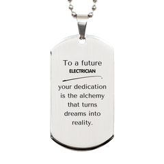 To a Future Electrician Gifts, Turns dreams into reality, Graduation Gifts for New Electrician, Christmas Inspirational Silver Dog Tag For Men, Women