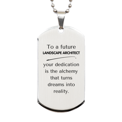 To a Future Landscape Architect Gifts, Turns dreams into reality, Graduation Gifts for New Landscape Architect, Christmas Inspirational Silver Dog Tag For Men, Women