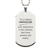 To a Future Warehouse Clerk Gifts, Turns dreams into reality, Graduation Gifts for New Warehouse Clerk, Christmas Inspirational Silver Dog Tag For Men, Women