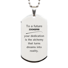 To a Future Zookeeper Gifts, Turns dreams into reality, Graduation Gifts for New Zookeeper, Christmas Inspirational Silver Dog Tag For Men, Women
