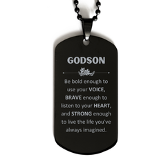 Godson Black Dog Tag, Live the life you've always imagined, Inspirational Gifts For Godson, Birthday Christmas Motivational Gifts For Godson