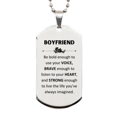 Boyfriend Silver Dog Tag, Live the life you've always imagined, Inspirational Gifts For Boyfriend, Birthday Christmas Motivational Gifts For Boyfriend
