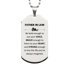 Father In Law Silver Dog Tag, Live the life you've always imagined, Inspirational Gifts For Father In Law, Birthday Christmas Motivational Gifts For Father In Law