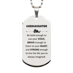 Goddaughter Silver Dog Tag, Live the life you've always imagined, Inspirational Gifts For Goddaughter, Birthday Christmas Motivational Gifts For Goddaughter