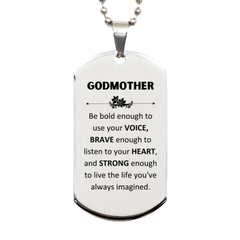Godmother Silver Dog Tag, Live the life you've always imagined, Inspirational Gifts For Godmother, Birthday Christmas Motivational Gifts For Godmother