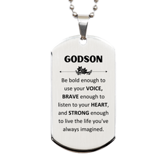 Godson Silver Dog Tag, Live the life you've always imagined, Inspirational Gifts For Godson, Birthday Christmas Motivational Gifts For Godson