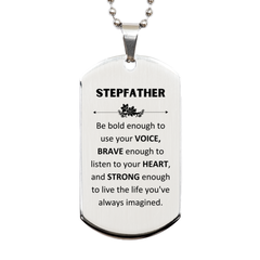 Stepfather Silver Dog Tag, Live the life you've always imagined, Inspirational Gifts For Stepfather, Birthday Christmas Motivational Gifts For Stepfather