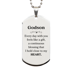 Cute Godson Gifts, Every day with you feels like a gift, Lovely Godson Silver Dog Tag, Birthday Christmas Unique Gifts For Godson