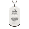 To My Bonus Son Gifts, I thank you from the bottom of my heart, Thank You Silver Dog Tag For Bonus Son, Birthday Christmas Cute Bonus Son Gifts