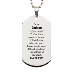To My Godson Gifts, I thank you from the bottom of my heart, Thank You Silver Dog Tag For Godson, Birthday Christmas Cute Godson Gifts