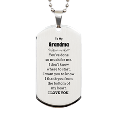 To My Grandma Gifts, I thank you from the bottom of my heart, Thank You Silver Dog Tag For Grandma, Birthday Christmas Cute Grandma Gifts