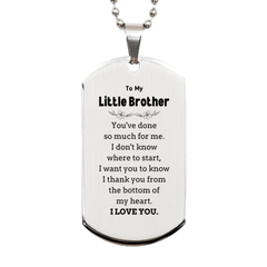 To My Little Brother Gifts, I thank you from the bottom of my heart, Thank You Silver Dog Tag For Little Brother, Birthday Christmas Cute Little Brother Gifts