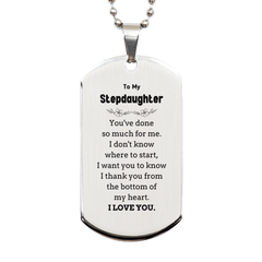 To My Stepdaughter Gifts, I thank you from the bottom of my heart, Thank You Silver Dog Tag For Stepdaughter, Birthday Christmas Cute Stepdaughter Gifts