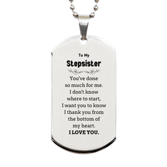 To My Stepsister Gifts, I thank you from the bottom of my heart, Thank You Silver Dog Tag For Stepsister, Birthday Christmas Cute Stepsister Gifts