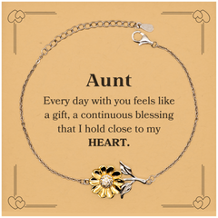 Cute Aunt Gifts, Every day with you feels like a gift, Lovely Aunt Sunflower Bracelet, Birthday Christmas Unique Gifts For Aunt