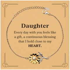 Cute Daughter Gifts, Every day with you feels like a gift, Lovely Daughter Sunflower Bracelet, Birthday Christmas Unique Gifts For Daughter