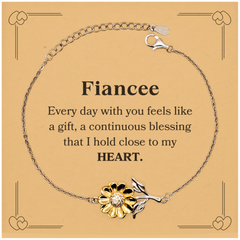 Cute Fiancee Gifts, Every day with you feels like a gift, Lovely Fiancee Sunflower Bracelet, Birthday Christmas Unique Gifts For Fiancee