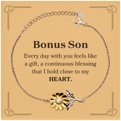 Cute Bonus Son Gifts, Every day with you feels like a gift, Lovely Bonus Son Sunflower Bracelet, Birthday Christmas Unique Gifts For Bonus Son