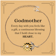 Cute Godmother Gifts, Every day with you feels like a gift, Lovely Godmother Sunflower Bracelet, Birthday Christmas Unique Gifts For Godmother