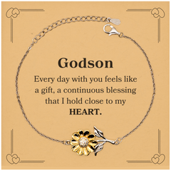 Cute Godson Gifts, Every day with you feels like a gift, Lovely Godson Sunflower Bracelet, Birthday Christmas Unique Gifts For Godson