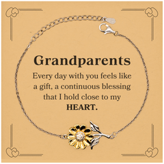 Cute Grandparents Gifts, Every day with you feels like a gift, Lovely Grandparents Sunflower Bracelet, Birthday Christmas Unique Gifts For Grandparents