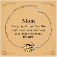 Cute Mom Gifts, Every day with you feels like a gift, Lovely Mom Sunflower Bracelet, Birthday Christmas Unique Gifts For Mom