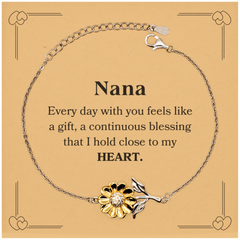 Cute Nana Gifts, Every day with you feels like a gift, Lovely Nana Sunflower Bracelet, Birthday Christmas Unique Gifts For Nana