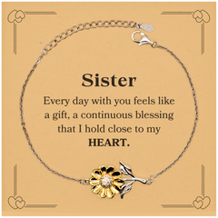 Cute Sister Gifts, Every day with you feels like a gift, Lovely Sister Sunflower Bracelet, Birthday Christmas Unique Gifts For Sister