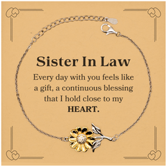 Cute Sister In Law Gifts, Every day with you feels like a gift, Lovely Sister In Law Sunflower Bracelet, Birthday Christmas Unique Gifts For Sister In Law