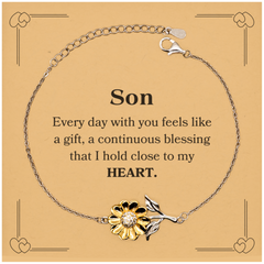Cute Son Gifts, Every day with you feels like a gift, Lovely Son Sunflower Bracelet, Birthday Christmas Unique Gifts For Son