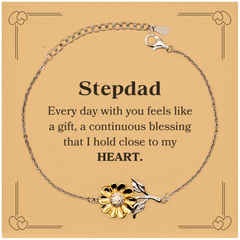 Cute Stepdad Gifts, Every day with you feels like a gift, Lovely Stepdad Sunflower Bracelet, Birthday Christmas Unique Gifts For Stepdad