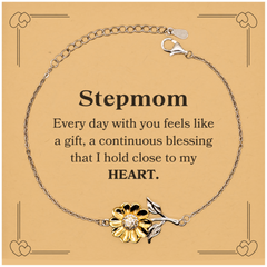 Cute Stepmom Gifts, Every day with you feels like a gift, Lovely Stepmom Sunflower Bracelet, Birthday Christmas Unique Gifts For Stepmom