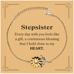 Cute Stepsister Gifts, Every day with you feels like a gift, Lovely Stepsister Sunflower Bracelet, Birthday Christmas Unique Gifts For Stepsister