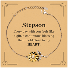 Cute Stepson Gifts, Every day with you feels like a gift, Lovely Stepson Sunflower Bracelet, Birthday Christmas Unique Gifts For Stepson